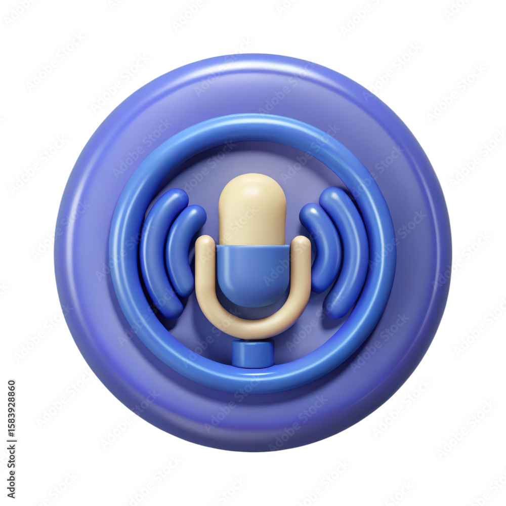 Poster a captivating high quality 3d rendering plastic-style icon representing a podcast microphone emittin