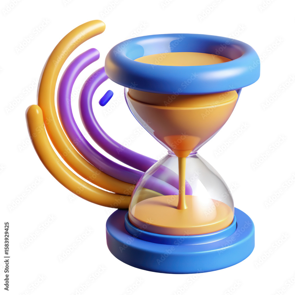 Poster a high quality 3d rendering of a modern hourglass with colored arched elements in a plastic-style ic