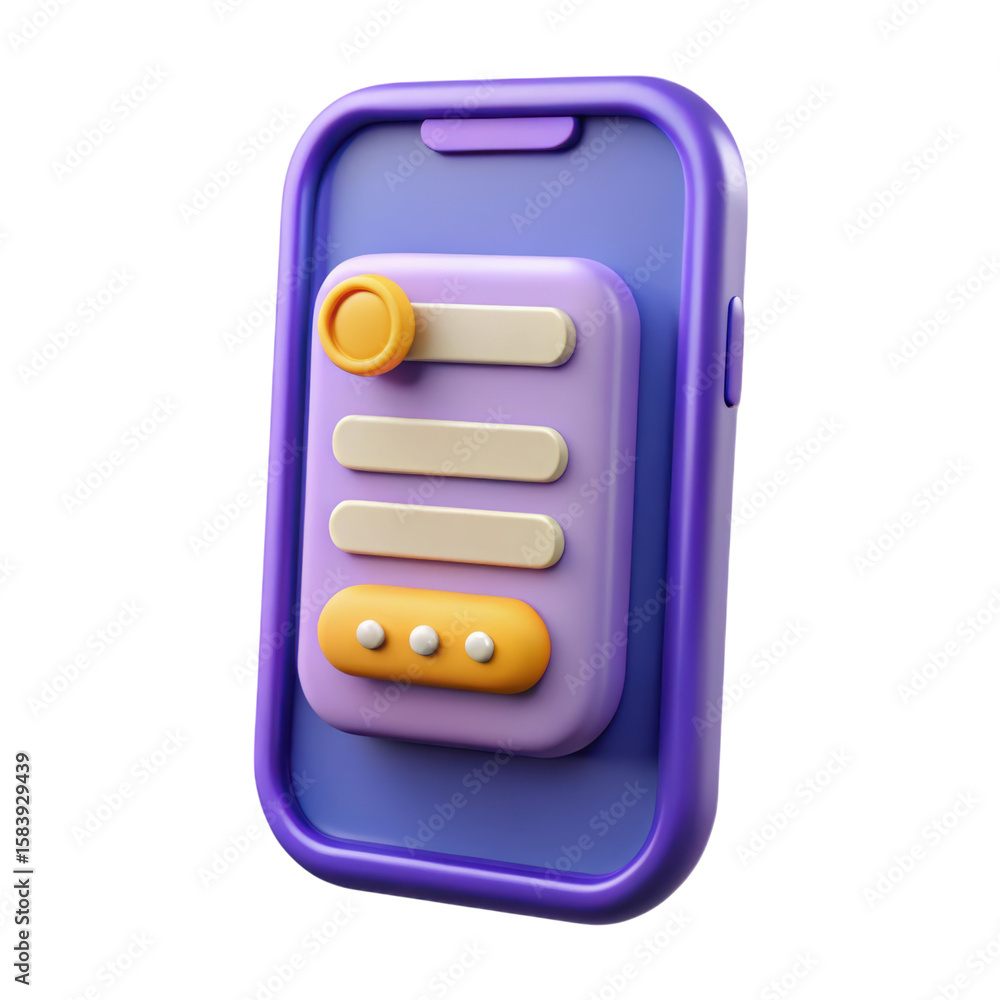 Poster a high quality 3d rendering of a modern smartphone icon with a plastic-style application interface d