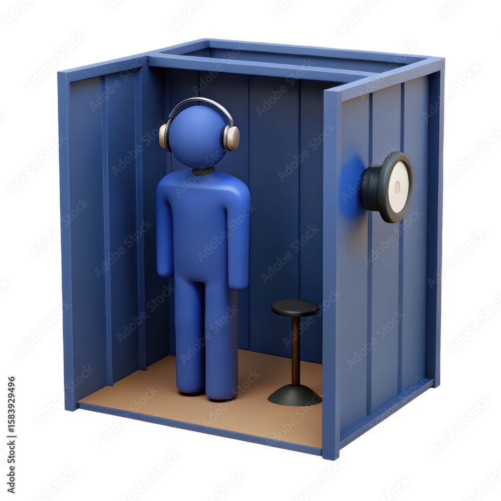 Poster a high quality 3d rendering of a plastic-style icon depicting a figure with headphones inside a soun