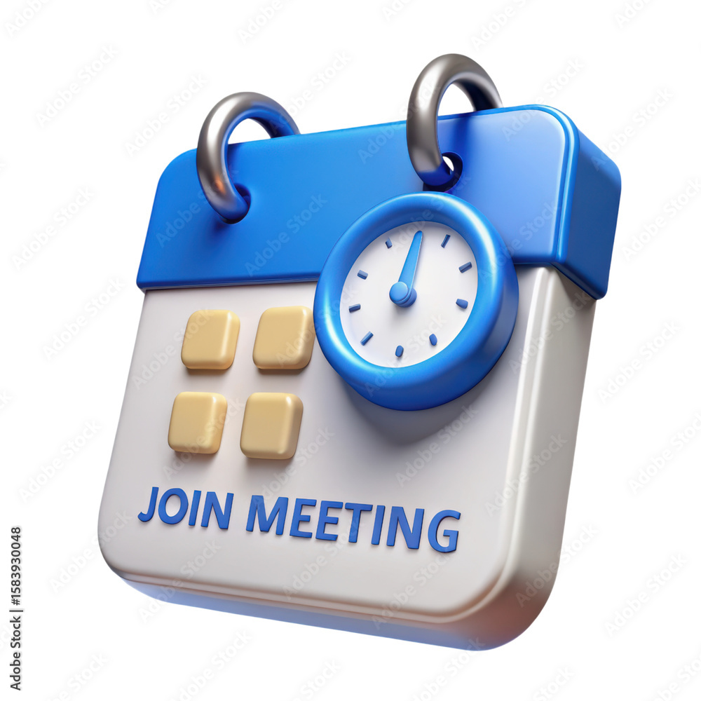 Poster a high quality 3d rendering plastic-style icon of a calendar and clock with join meeting text repres