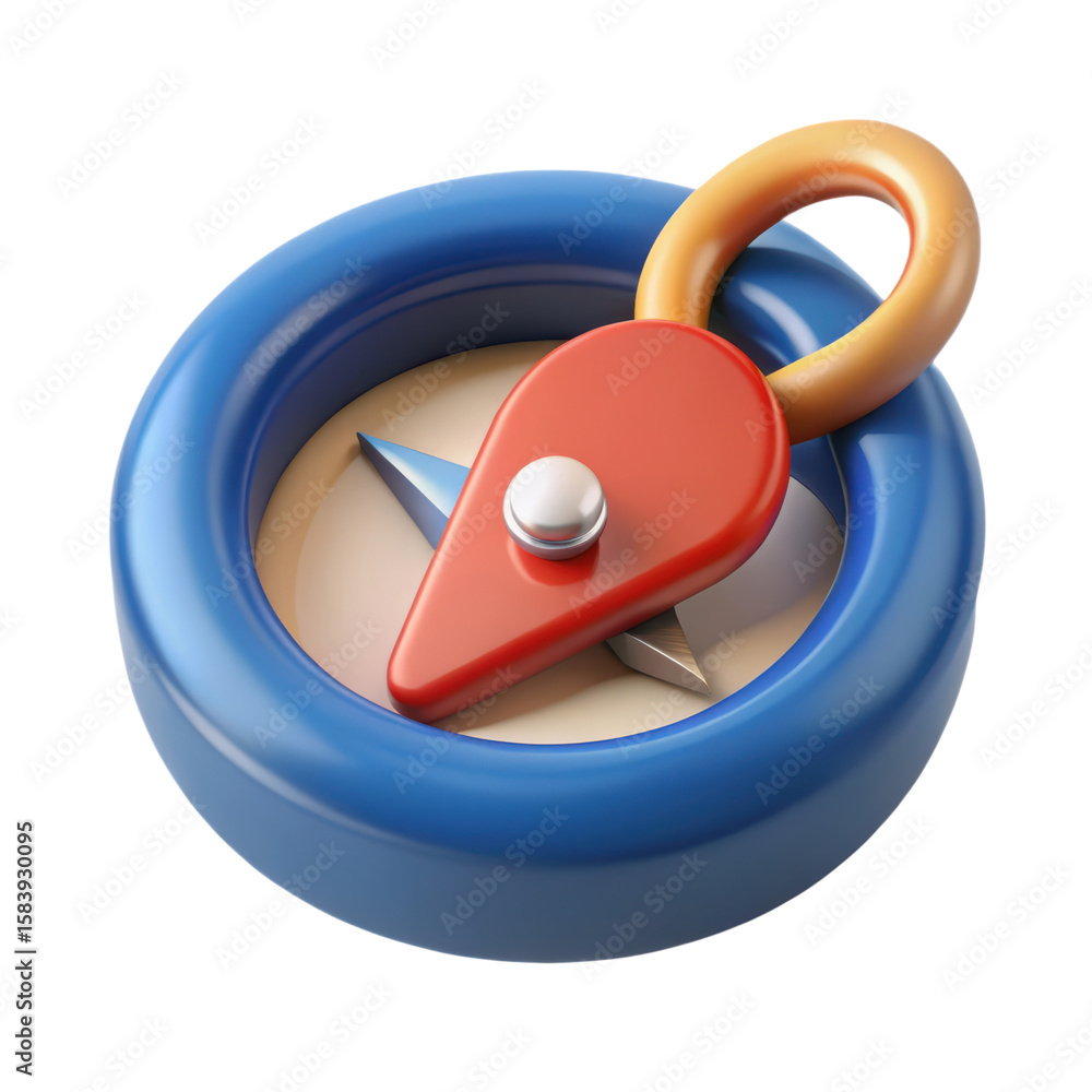 Poster a high quality 3d rendering plastic-style icon of a compass used for navigation and direction findin
