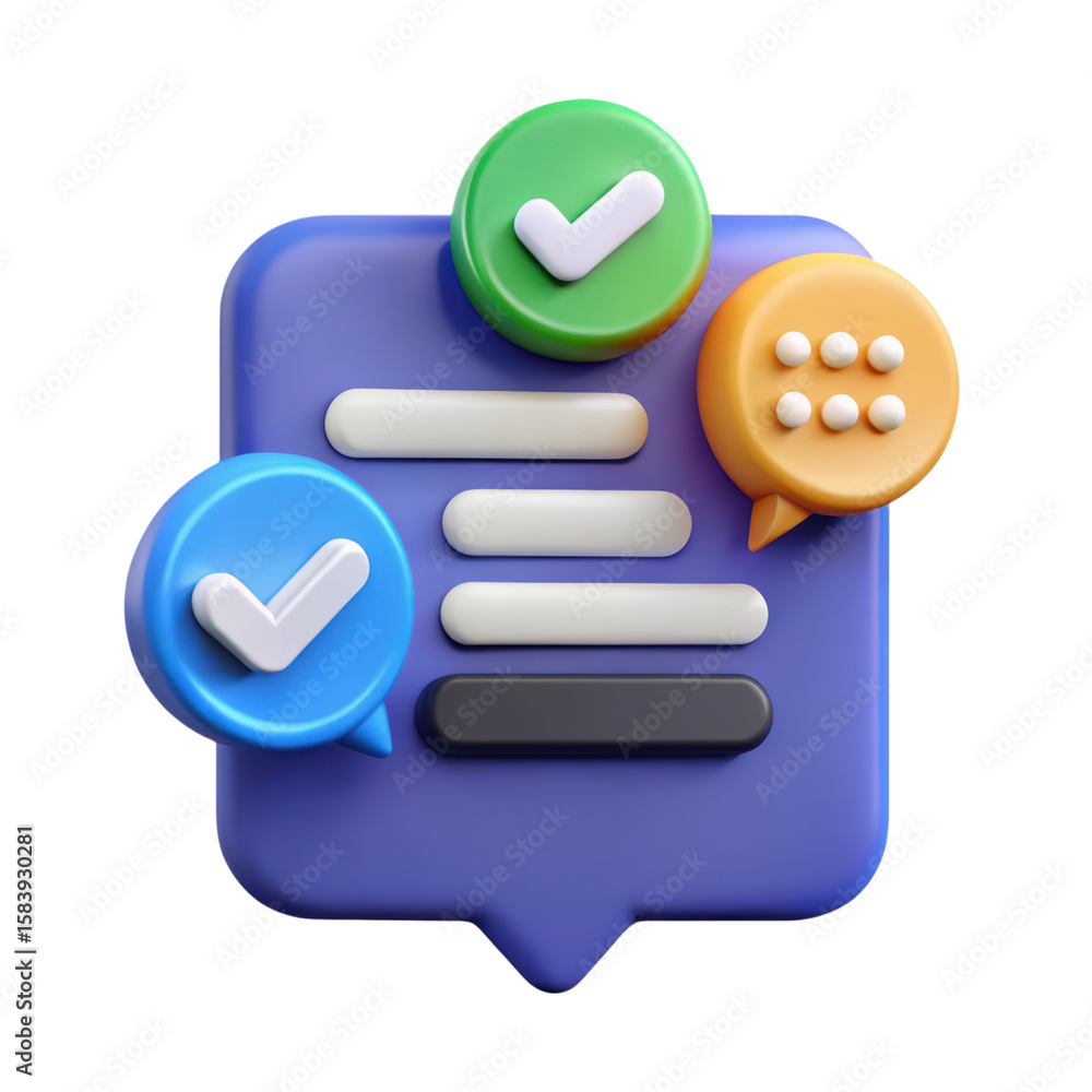 Poster a high quality 3d rendering plastic-style icon representing a message or document with check marks a