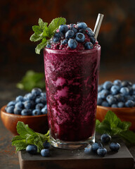 Vibrant purple smoothie: a refreshing summer delight on the counter