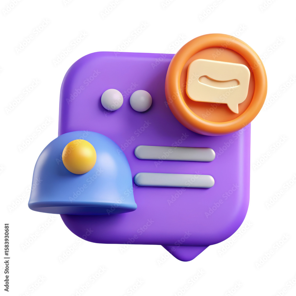 Poster a modern high quality 3d rendering plastic-style icon featuring a notification bell a message bubble