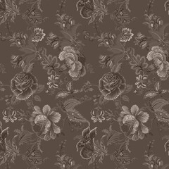 seamless floral pattern with flowers oriental style Modern flower cloth, luxurious fabrics, cotton pattern, wallpaper, satin fabric, book covers, wrapping paper background	