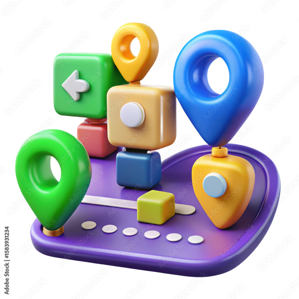 Poster a vibrant and engaging high quality 3d rendering plastic-style icon of navigation elements including