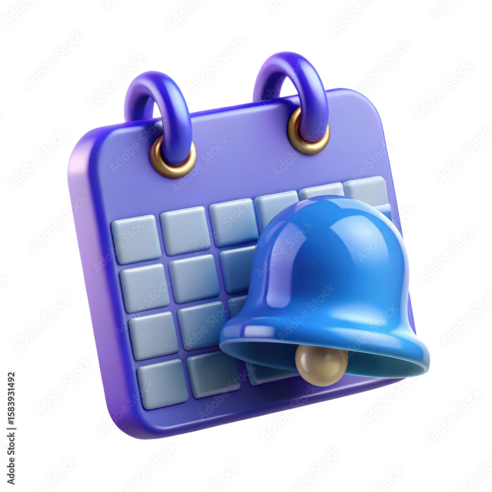 Fototapete a vibrant high quality 3d rendering plastic-style icon displaying a calendar with an alarm bell repr