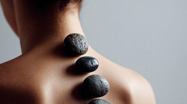 Spa stones on a bare back