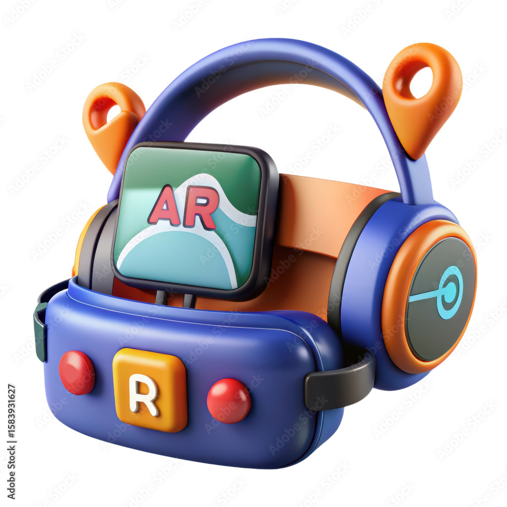 Poster a vibrant illustration featuring a futuristic augmented reality headset in a stylish 3d rendering de