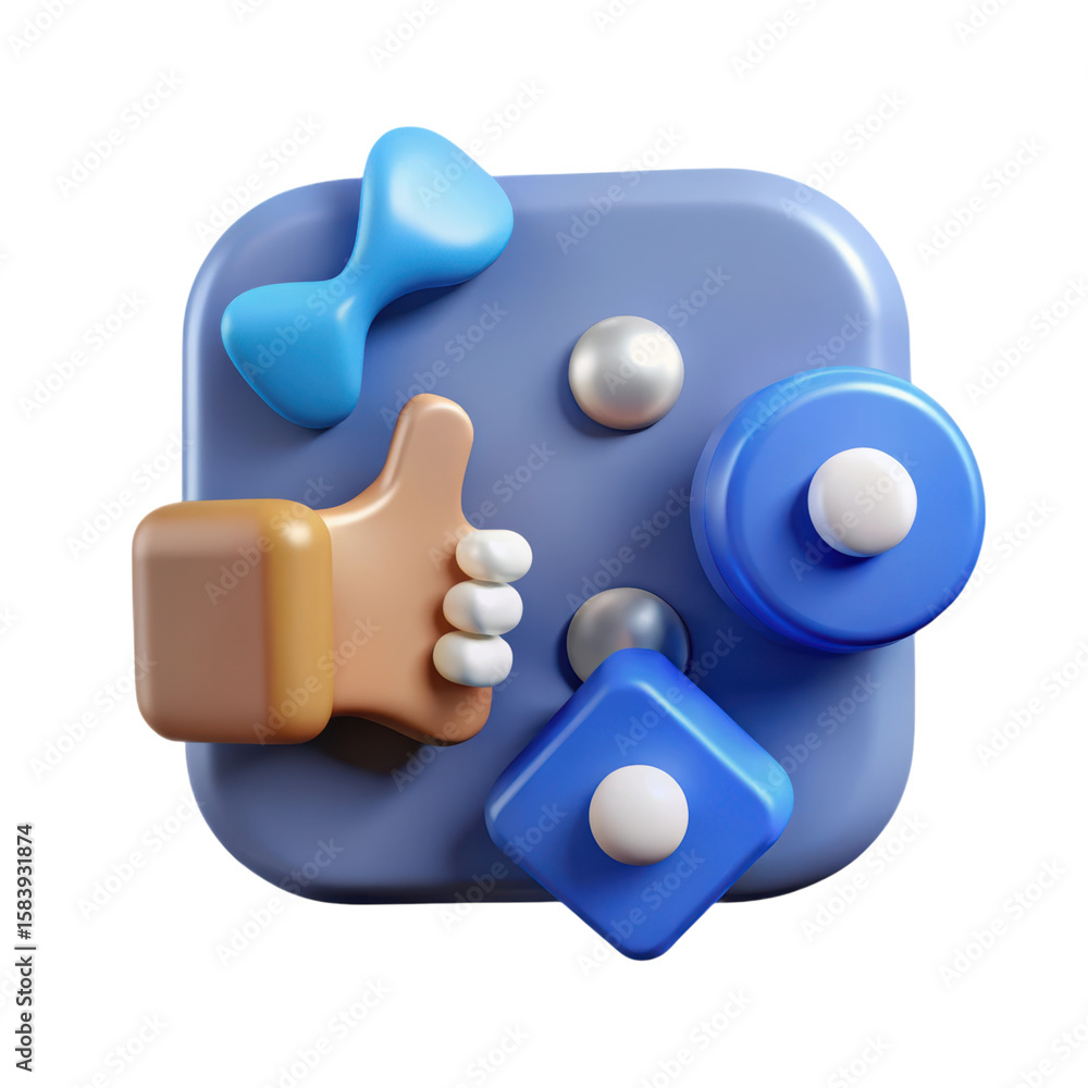 Fototapete a visually appealing high quality 3d rendering of abstract social media icons on a glossy blue backg