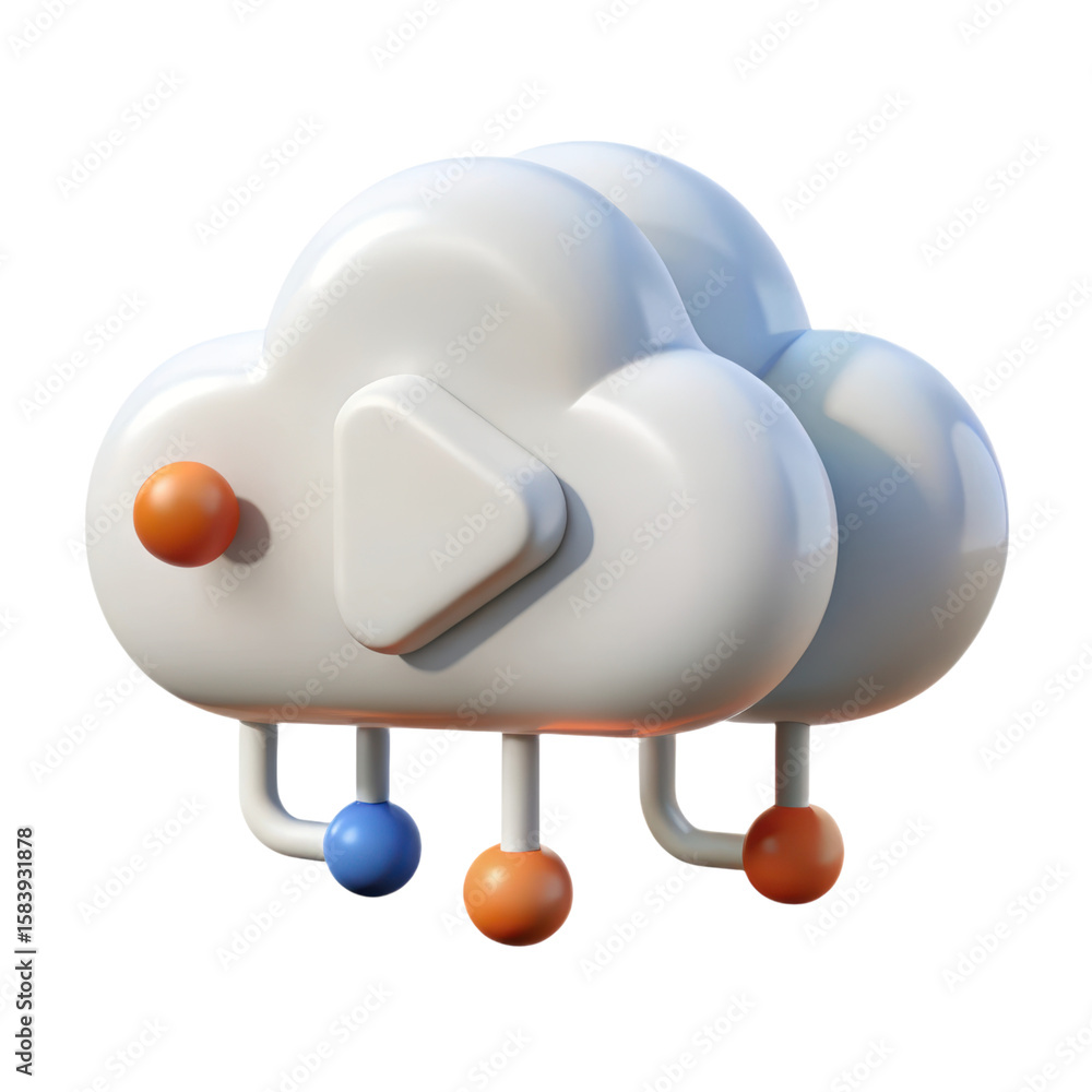 Poster a visually appealing high quality 3d rendering plastic-style icon depicting cloud computing data sto