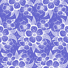 simple seamless blue and white floral pattern, texture, design