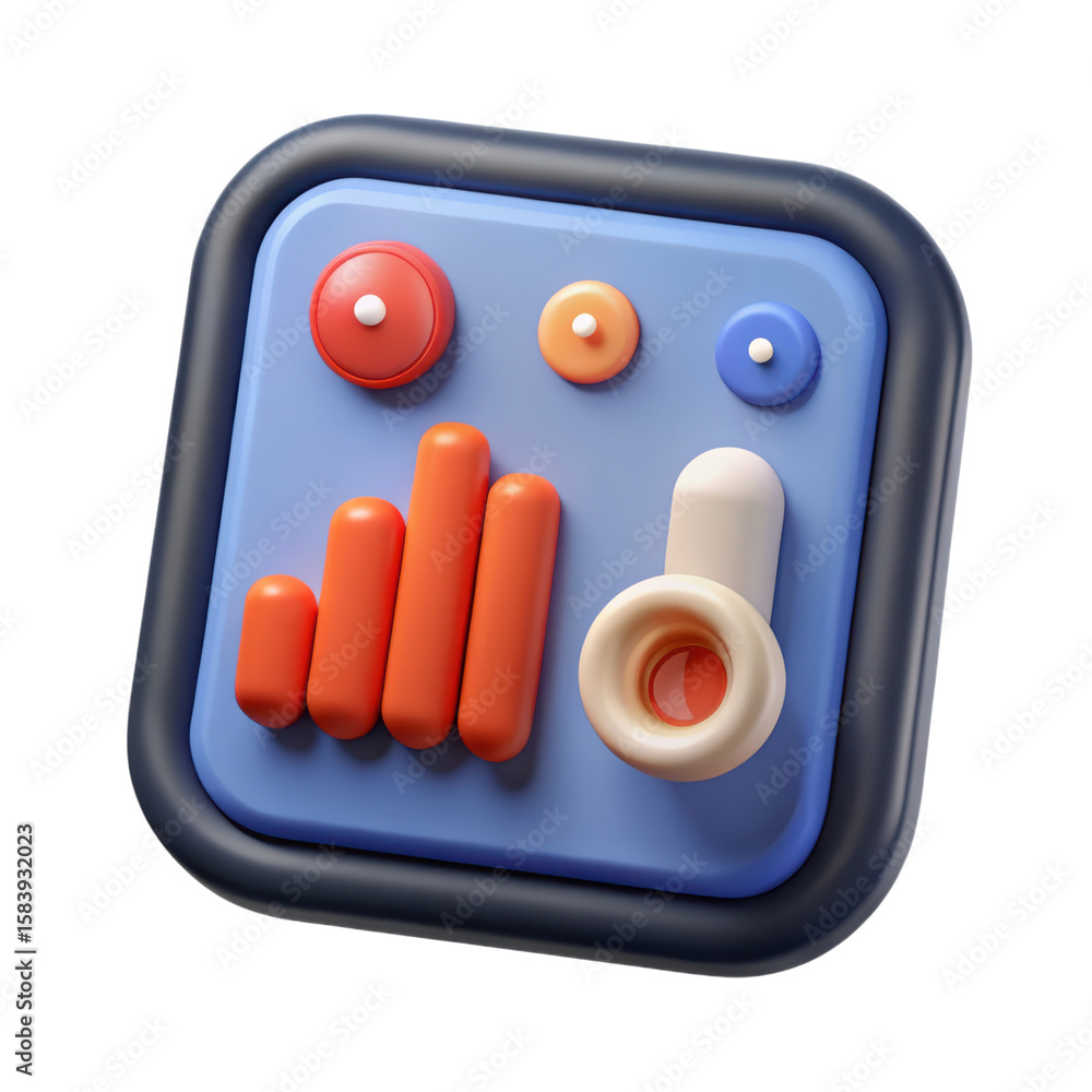 Aufkleber Abstract 3d render of a high quality plastic-style icon representing data analytics and information metrics on a mobile application interface.