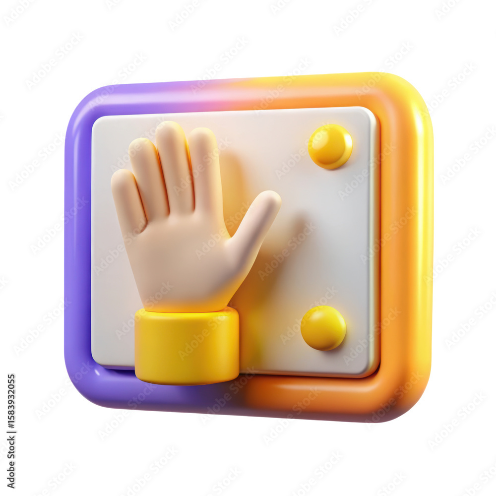 Poster abstract 3d rendering of a hand gesturing stop inside a rounded square isolated on white background 