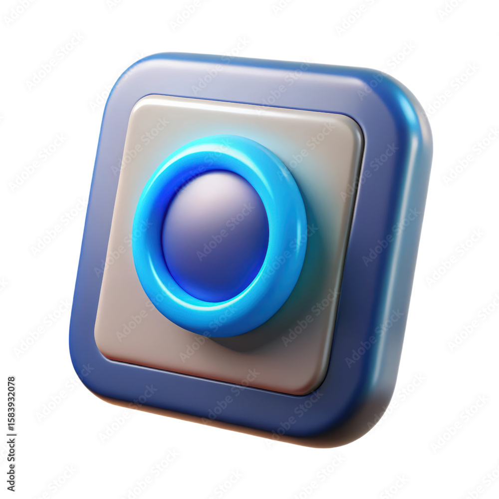 Fototapete abstract high quality 3d rendering of a camera lens with a blue glowing highlight inside plastic-sty