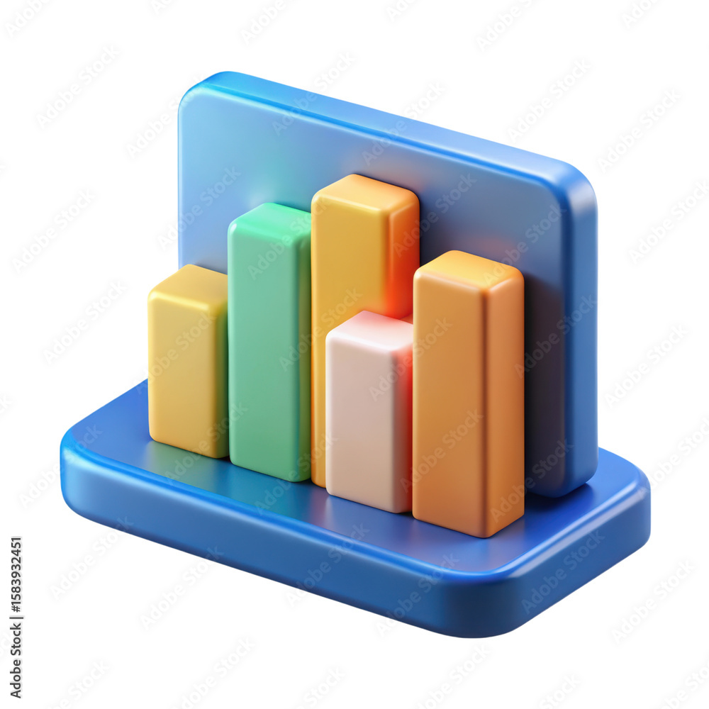 Poster colorful 3d rendered bar chart showing financial data and business performance in a modern style wit