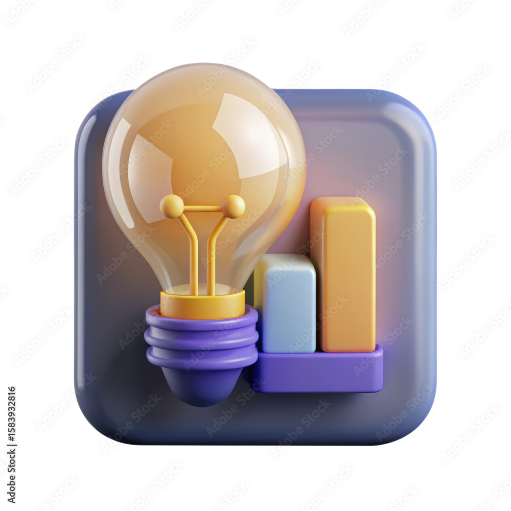 Poster creative 3d rendered light bulb icon with bar graph elements representing ideas innovation and busin