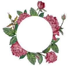 round frame with pink roses