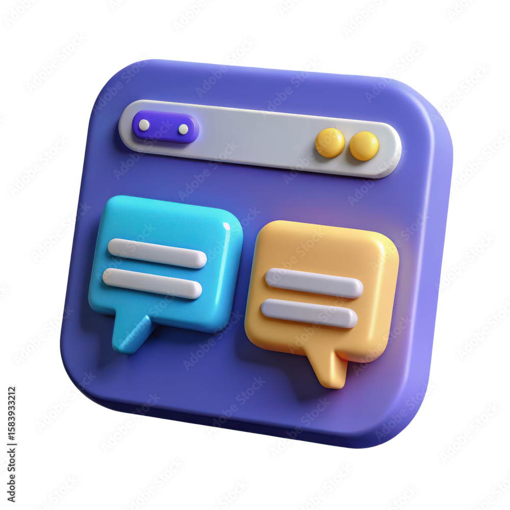 Poster high quality 3d rendering of a chat bubble interface with conversation bubbles rendered in vibrant c