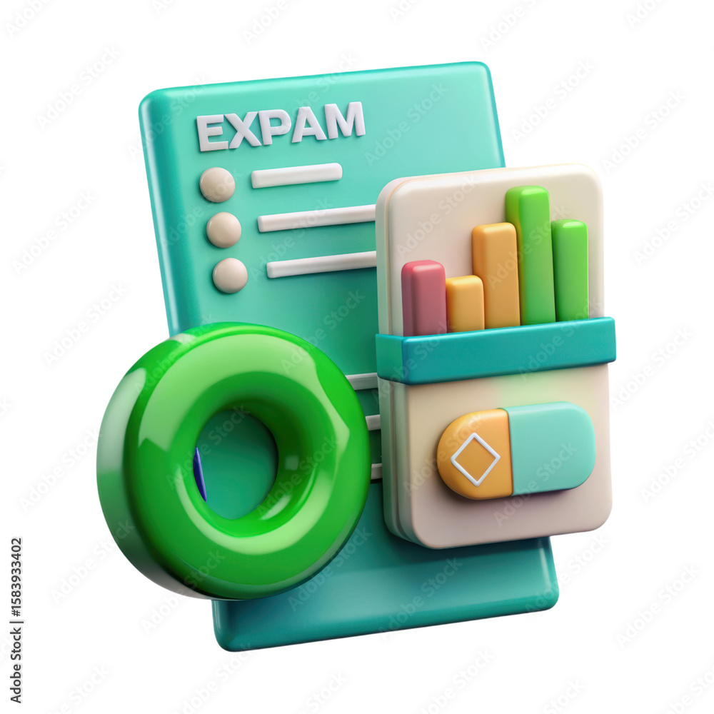 Poster high quality 3d rendering of an infographic and a donut shaped icon symbolizing financial data analy