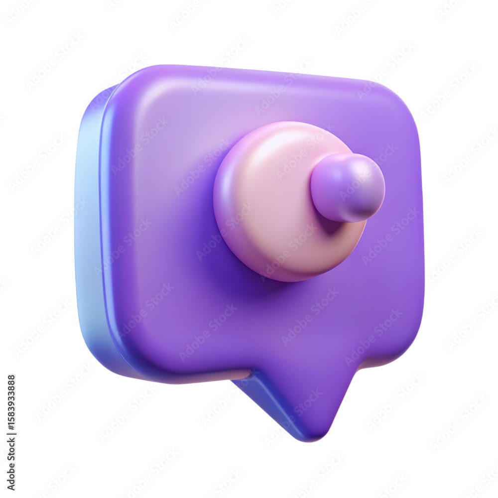 Poster modern and stylish 3d render of a purple and pink speech bubble with a rounded button element depict