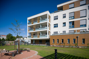 Modern apartment building with a landscaped inner courtyard