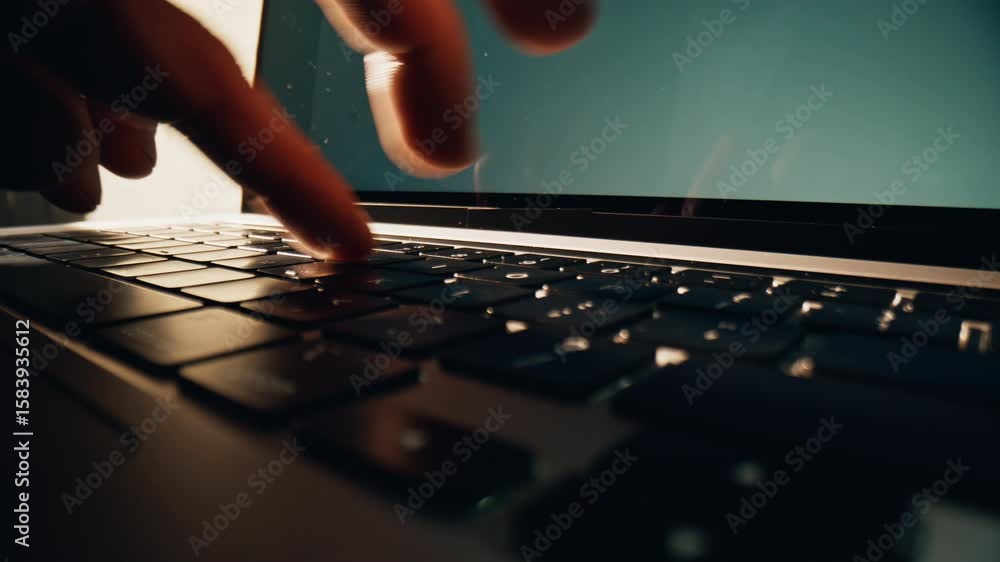 Wall mural man hands typing keyboard of computer in office closeup. businessman working