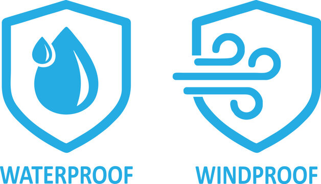 Waterproof Windproof Icon Label &ndash; Vector Badge for Product Packaging, Outdoor Gear, and Weather-Resistant Design