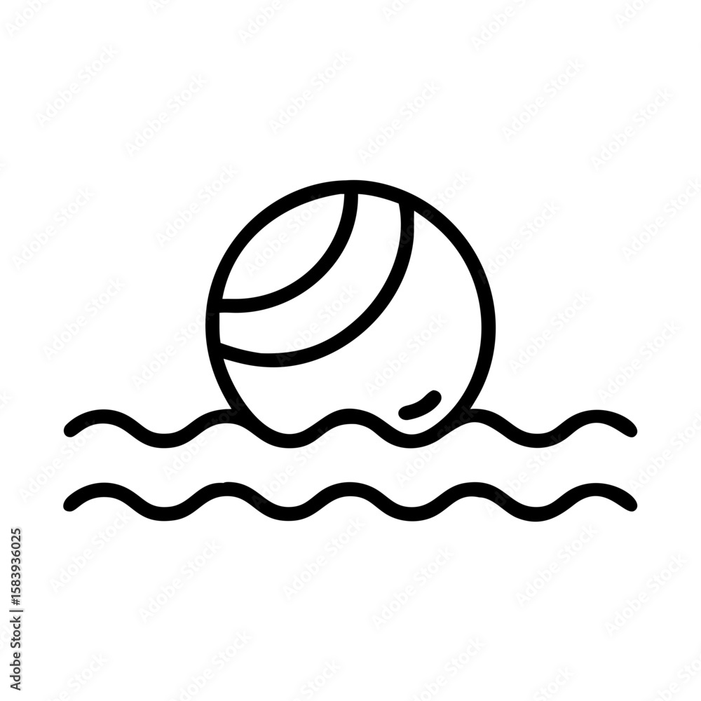 Poster ball in water drawn with minimalistic style on white background. ball in water icon shows a simple l