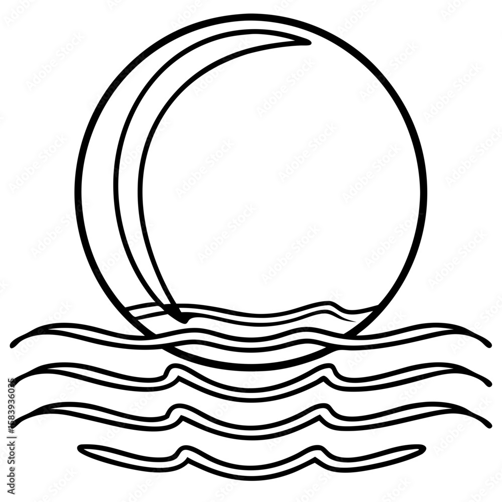 Poster ball in water icon illustrating a sphere partially submerged in wavy lines, an abstract representati