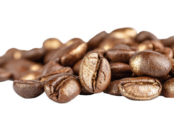 Gold coffee beans isolated on a white background