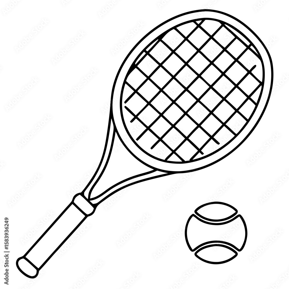 Poster racket and ball depicted in a simple drawing, ideal for sports-related projects. this racket and bal