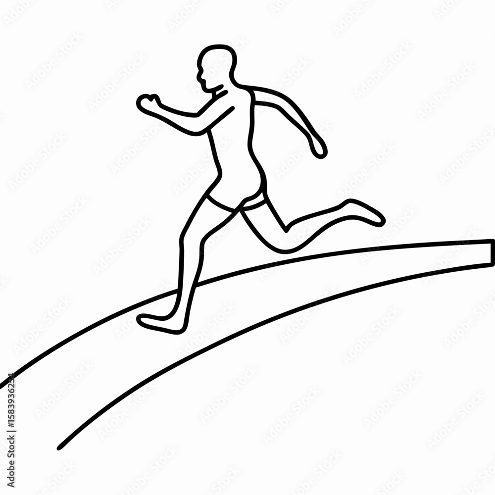 Poster runner on track in minimalist line art depicting speed and motion on race course. runner on track co