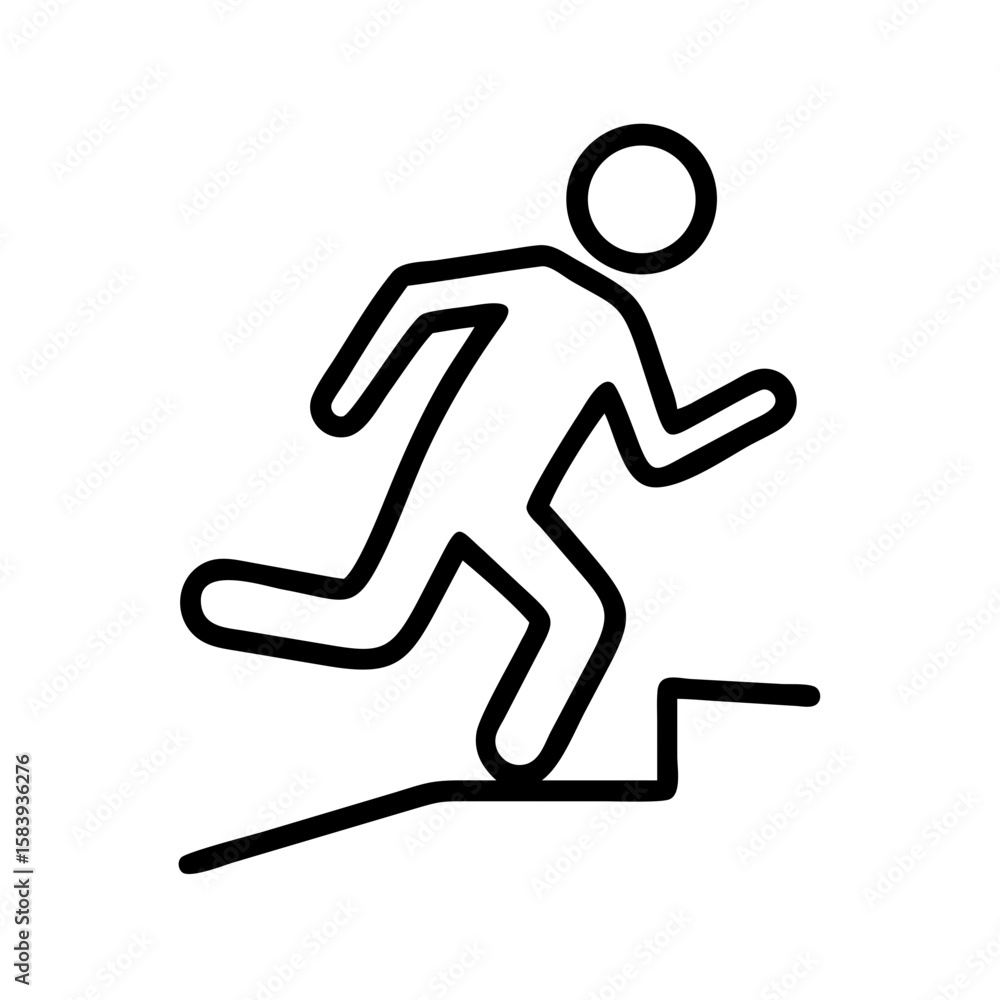 Poster runner-on-track line drawing of a person running down stairs with arm extended. runner-on-track imag