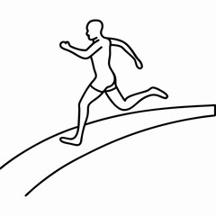 Runner on track in minimalist line art depicting speed and motion on race course. Runner on track conveys dynamism and athletic prowess, showing sport and determination.
