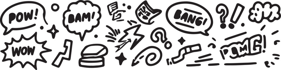 Comic book sound effects and symbols bang