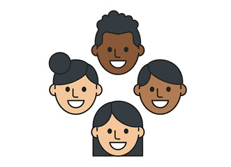 Diverse Faces Graphic Cheerful Vector Representation of a Multicultural Group