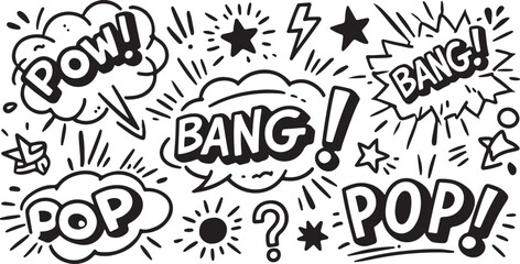 Pow Bang Pop Comic Book Sound Effects And Symbols vector