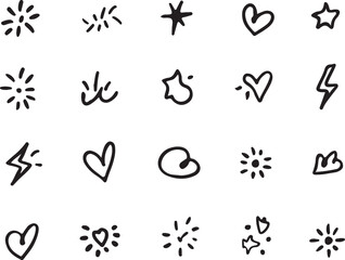 Naklejka premium Sparkle heart lightning star burst shapes vector