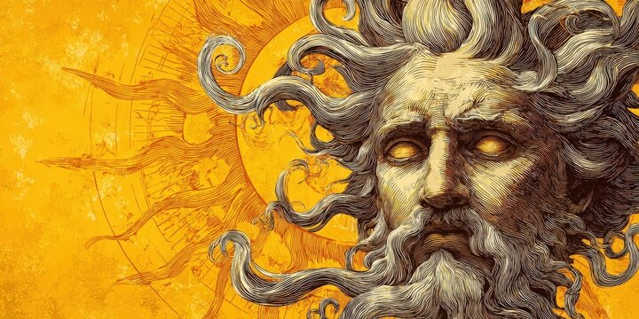 Ancient Greek Sun God Helios Banner with Copy Space