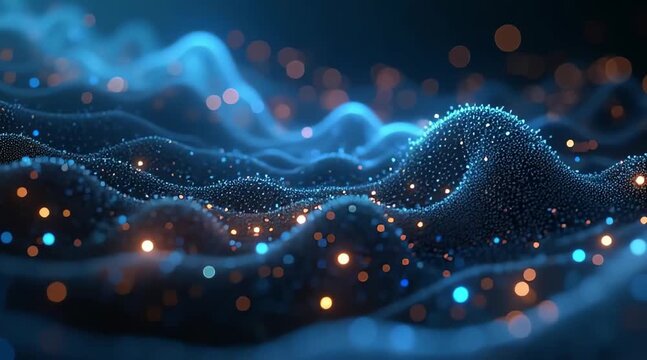 3D visualization of an abstract neural network made of glowing nodes and connecting lines