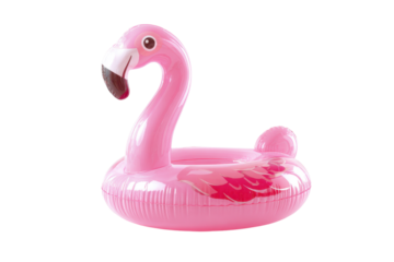 Inflatable pink flamingo float isolated on white transparent