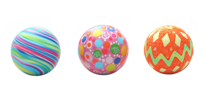 Three decorated spheres illustration on transparent png background