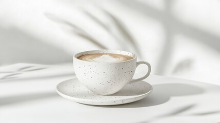 Coffee cup mockup featuring latte art on a minimalist white background with soft shadows