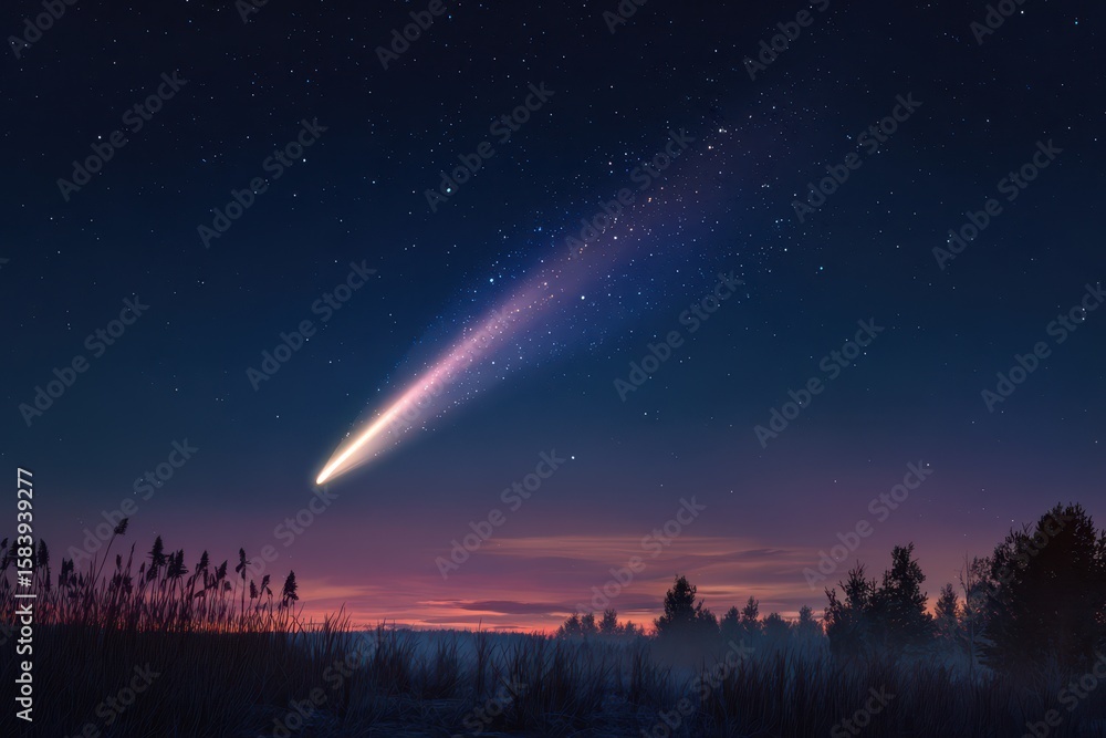 Canvas Prints celestial meteor comet gliding through starry night sky with luminous trail