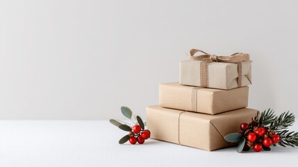 Simple Christmas gifts on a white surface