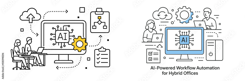 Aufkleber exploring ai workflow automation for hybrid offices in a modern work environment