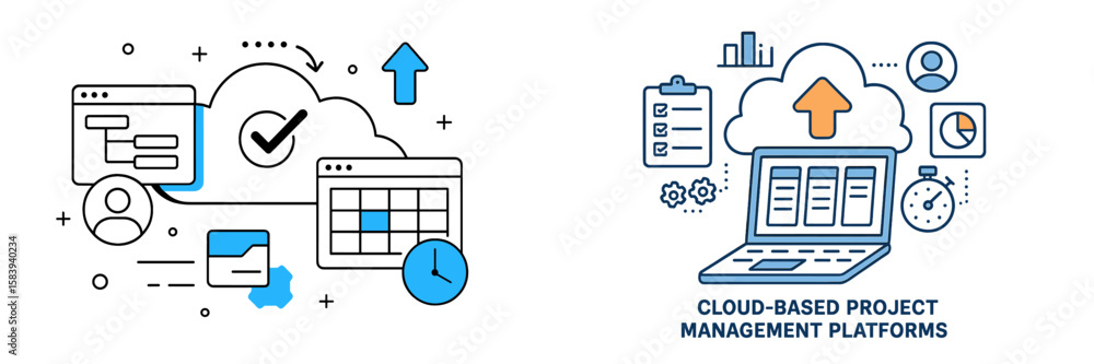 Poster cloud-based project management platforms enhance team productivity and collaboration in remote work 