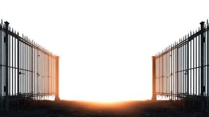 Metal gates open to bright light